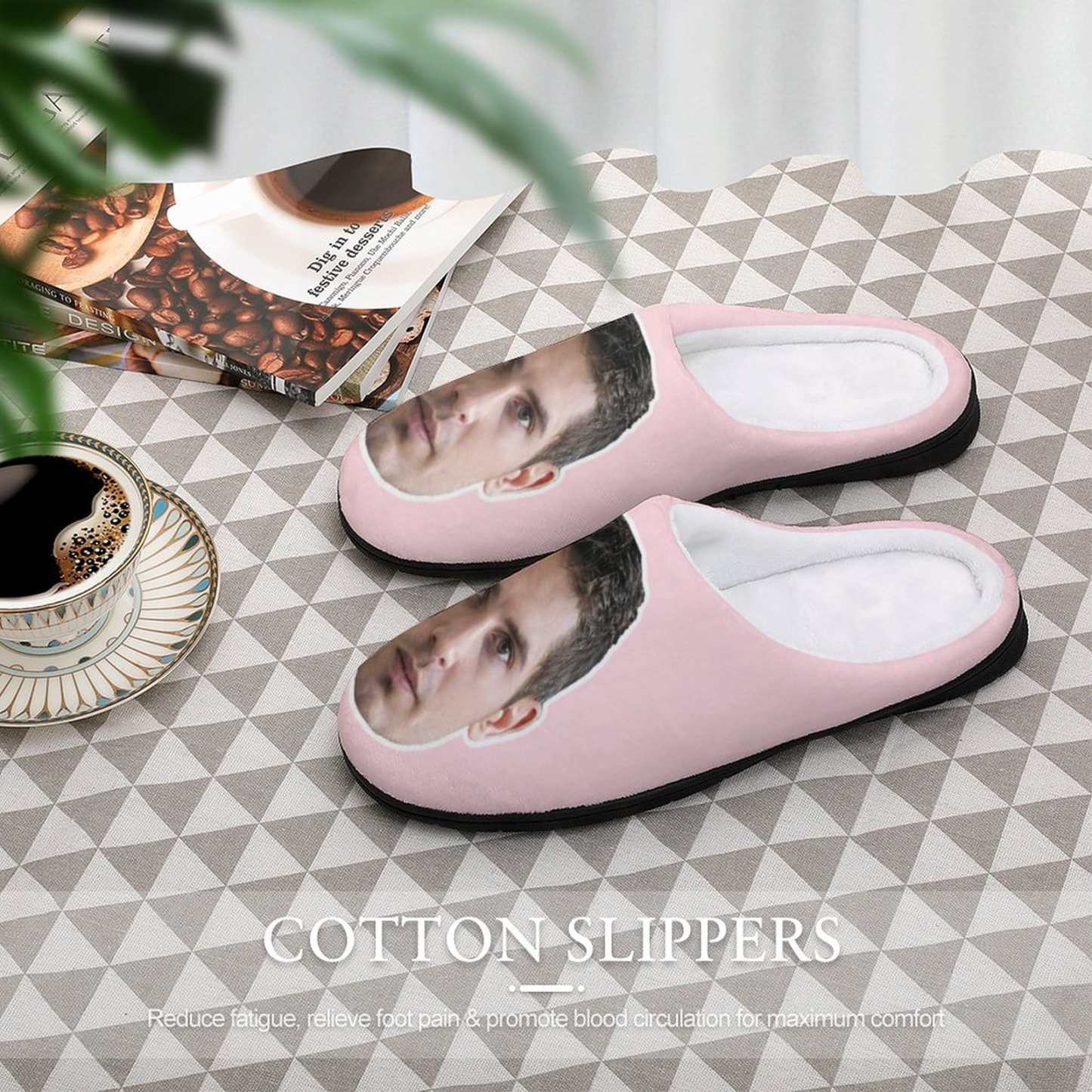 FacePajamas Slippers Custom Face Men's All Over Print Cotton Slippers
