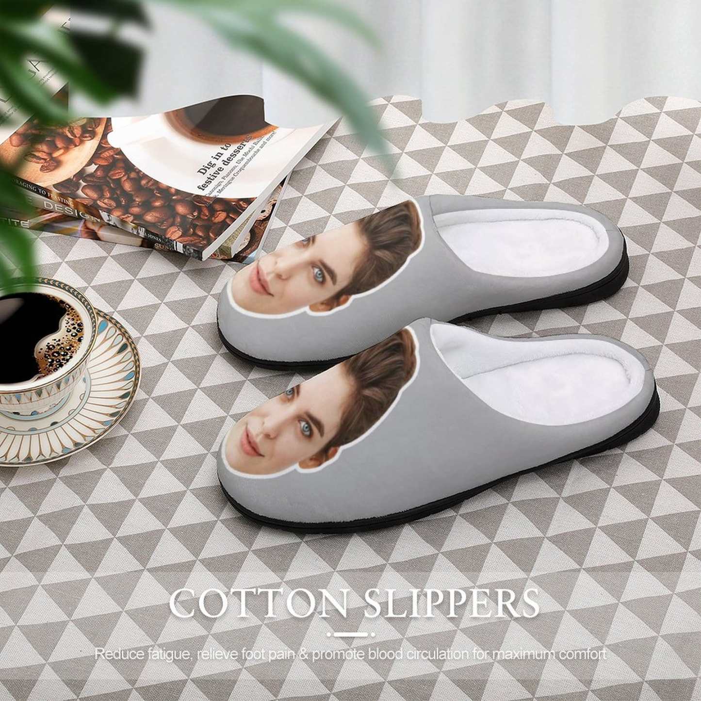 FacePajamas Slippers Custom Face Men's All Over Print Cotton Slippers