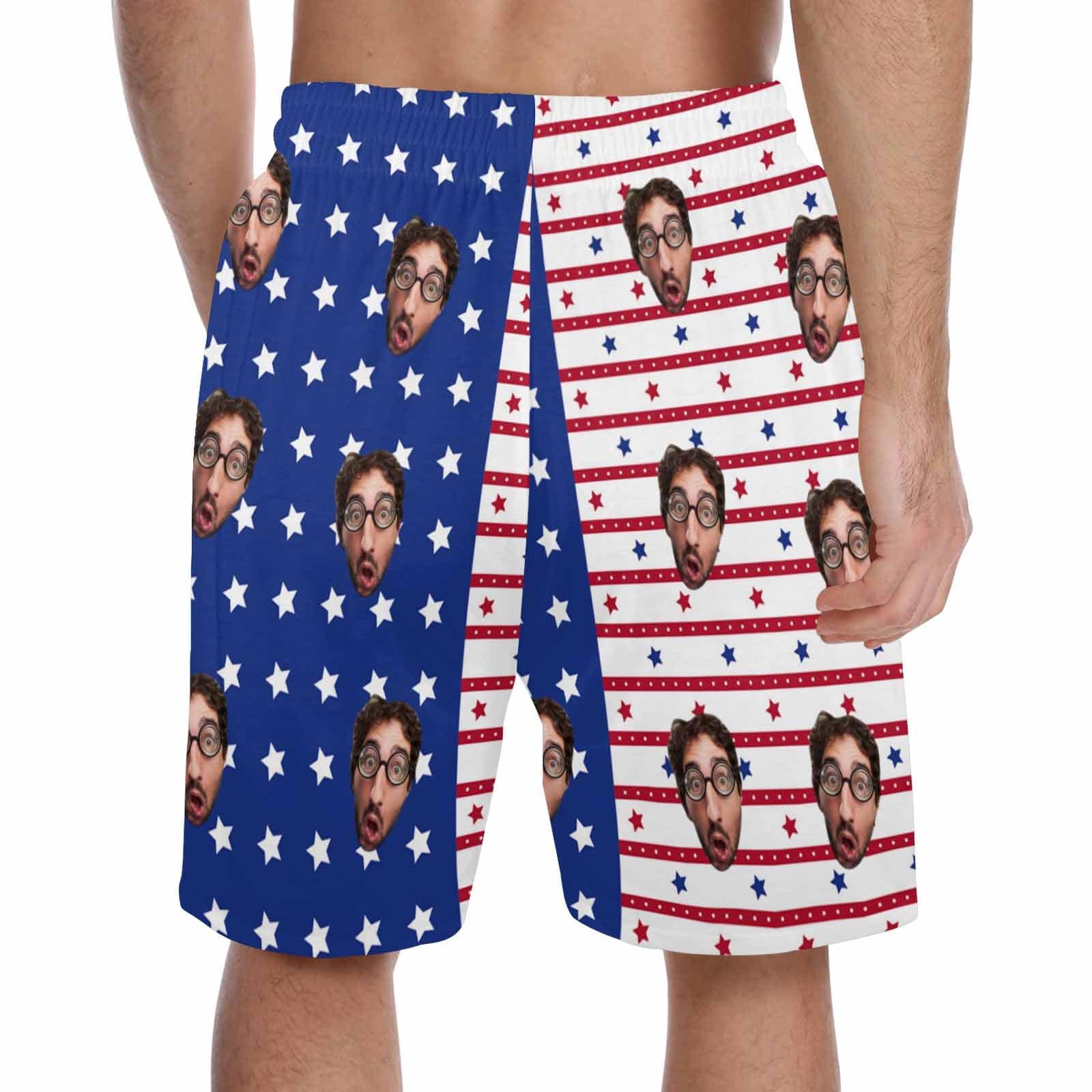 FacePajamas Pajama Shorts Custom Face Men's Pajama Shorts Personalized American Flag Sleepwear Shorts