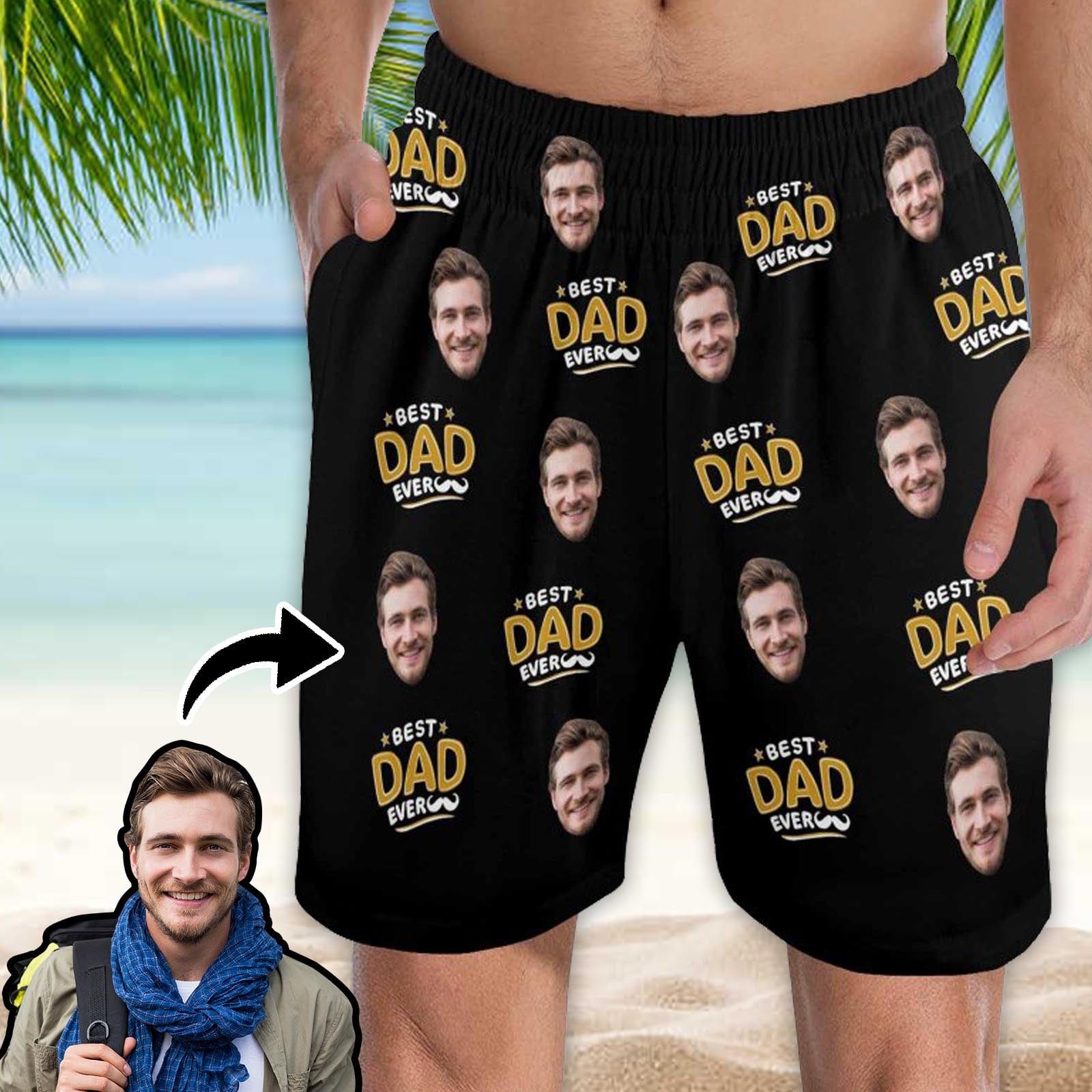 FacePajamas Custom Face Men's Pajama Shorts Personalized Best Dad Sleepwear Shorts