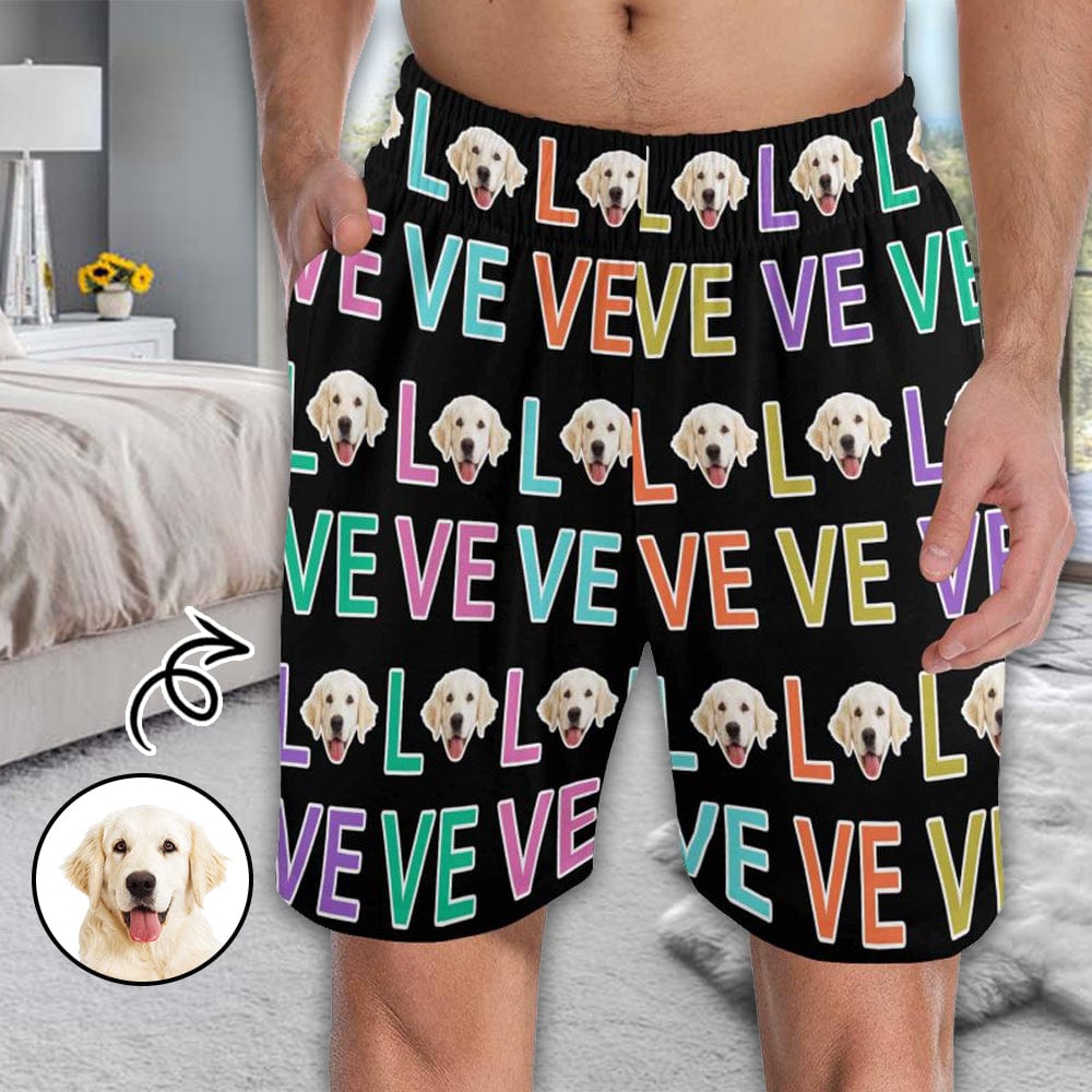 FacePajamas Pajama Shorts Custom Face Men's Pajama Shorts Personalized Colorful Love Sleepwear Shorts