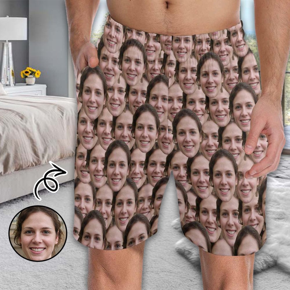 FacePajamas Pajama Shorts Custom Face Men's Pajama Shorts Personalized Face Sleepwear Shorts