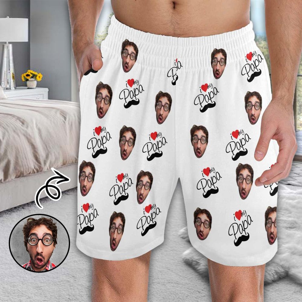 FacePajamas Pajama Shorts Custom Face Men's Pajama Shorts Personalized Love Papa Sleepwear Shorts