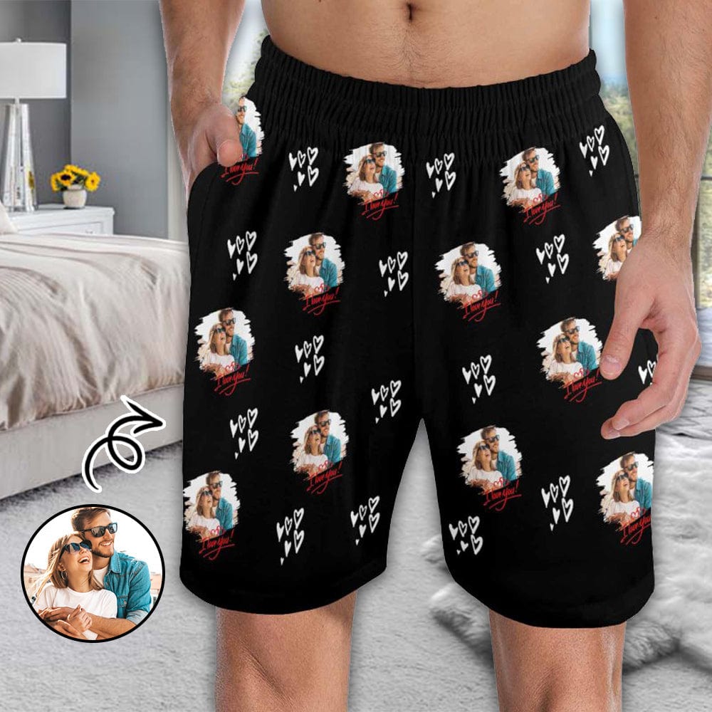 FacePajamas Pajama Shorts Custom Face Men's Pajama Shorts Personalized Love Photo Sleepwear Shorts