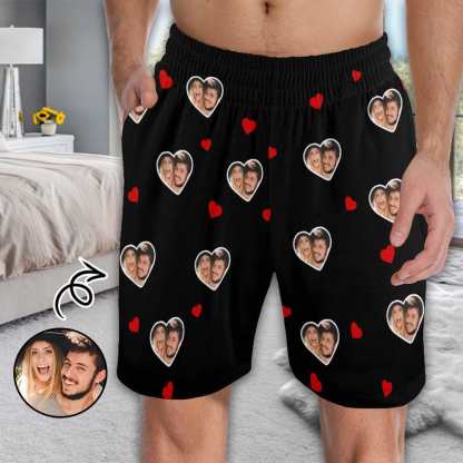 FacePajamas Pajama Shorts Custom Face Men's Pajama Shorts Personalized Love Sleepwear Shorts