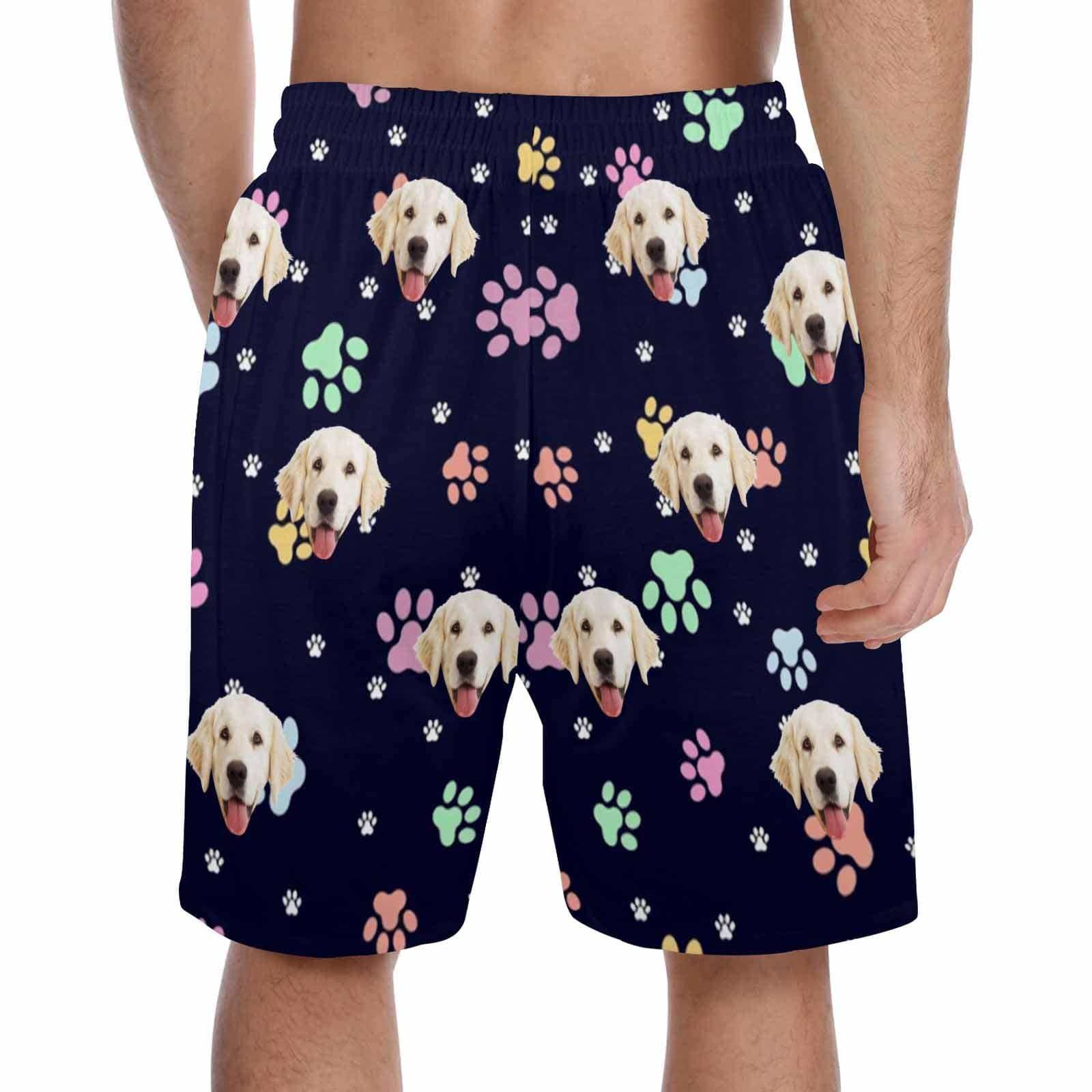 FacePajamas Custom Face Men's Pajama Shorts Personalized Paw Print Sleepwear Shorts