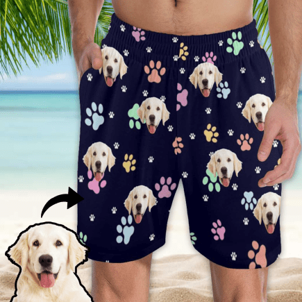 FacePajamas Pajama Shorts Custom Face Men's Pajama Shorts Personalized Paw Print Sleepwear Shorts
