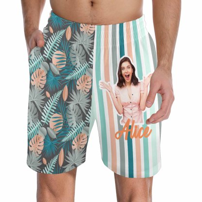 FacePajamas Custom Face Men's Pajama Shorts Personalized Tropical Print Sleepwear Shorts