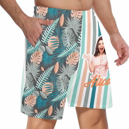 FacePajamas Custom Face Men's Pajama Shorts Personalized Tropical Print Sleepwear Shorts