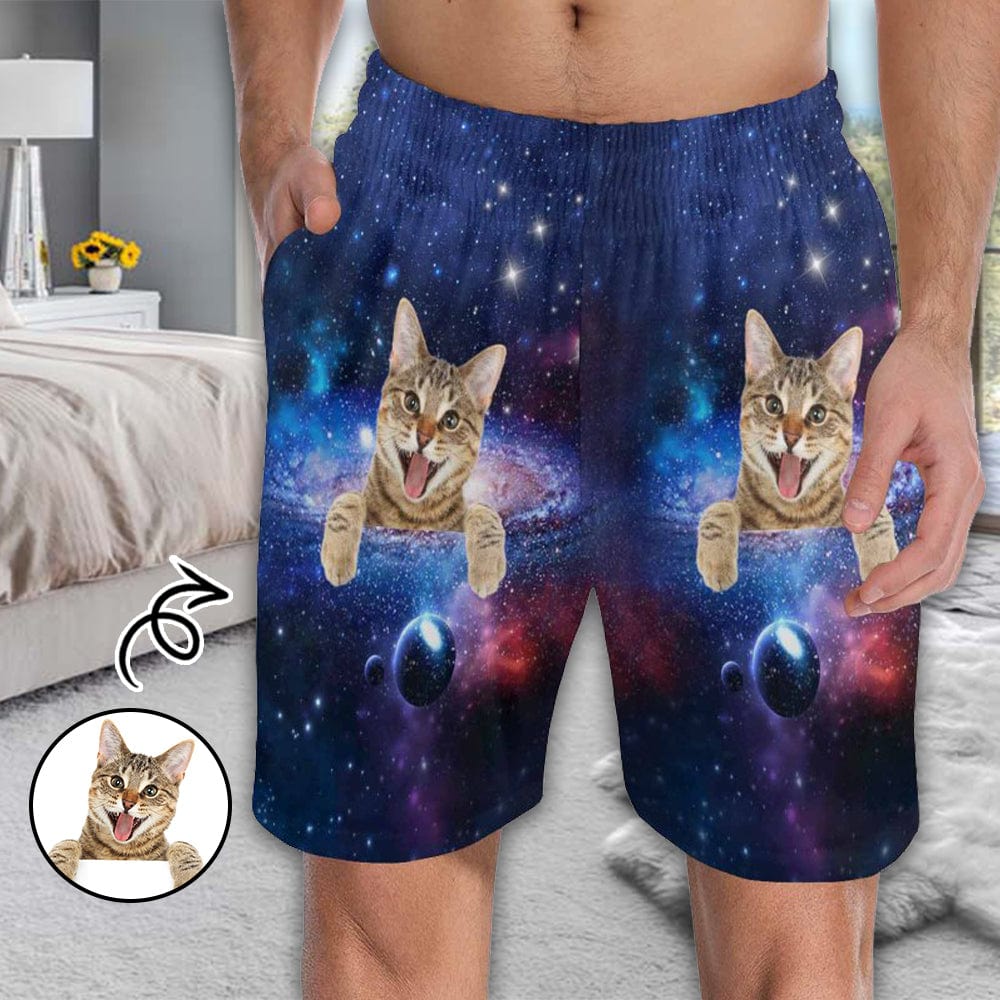 FacePajamas Pajama Shorts Custom Face Men's Pajama Shorts Personalized Universe Sleepwear Shorts