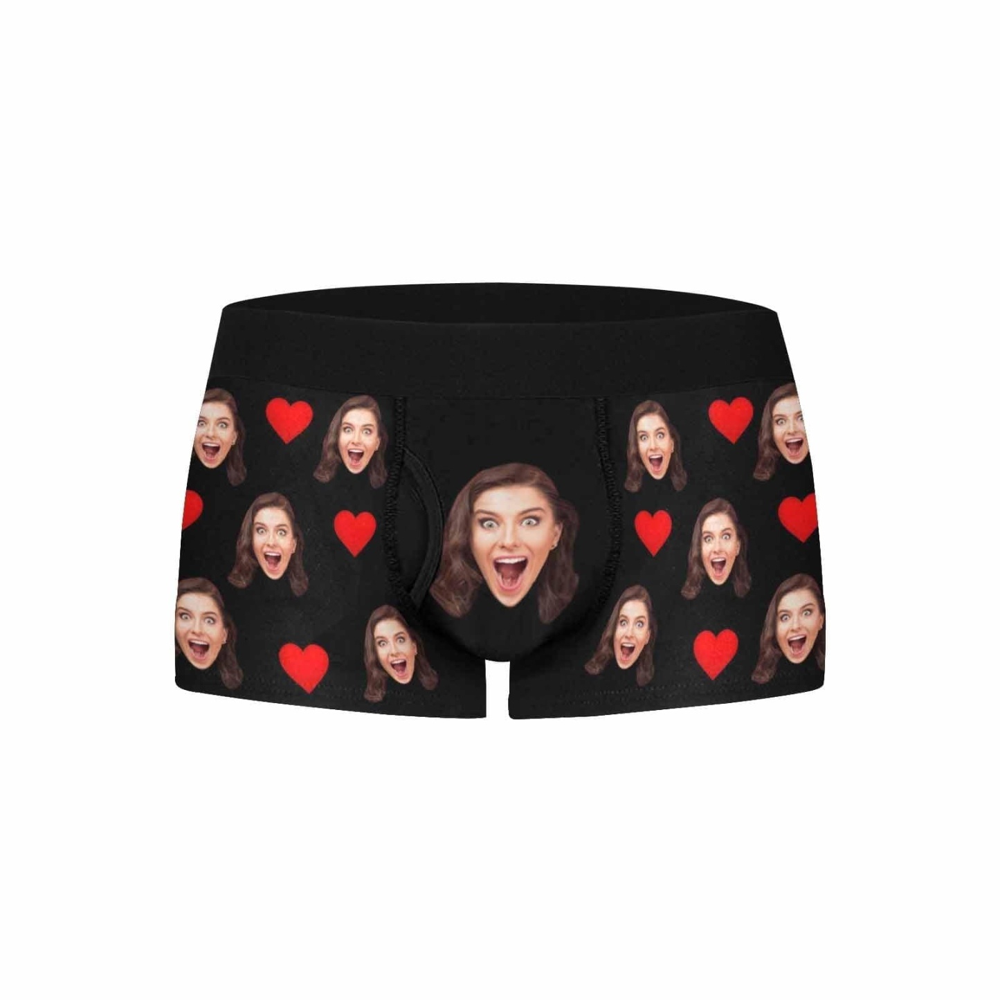 FacePajamas Underwear Custom Face Mens Pocket Boxer Briefs Love Heart Black Personalized Men's Boxer Underwear