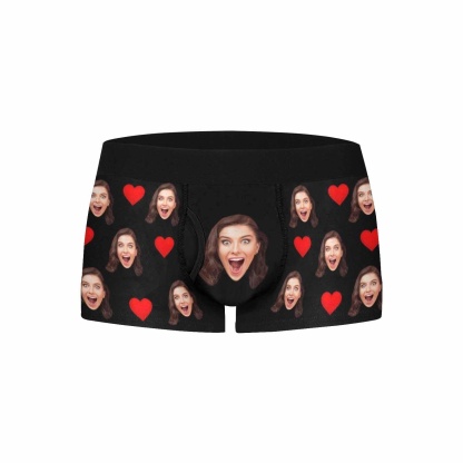 FacePajamas Underwear Custom Face Mens Pocket Boxer Briefs Love Heart Black Personalized Men's Boxer Underwear