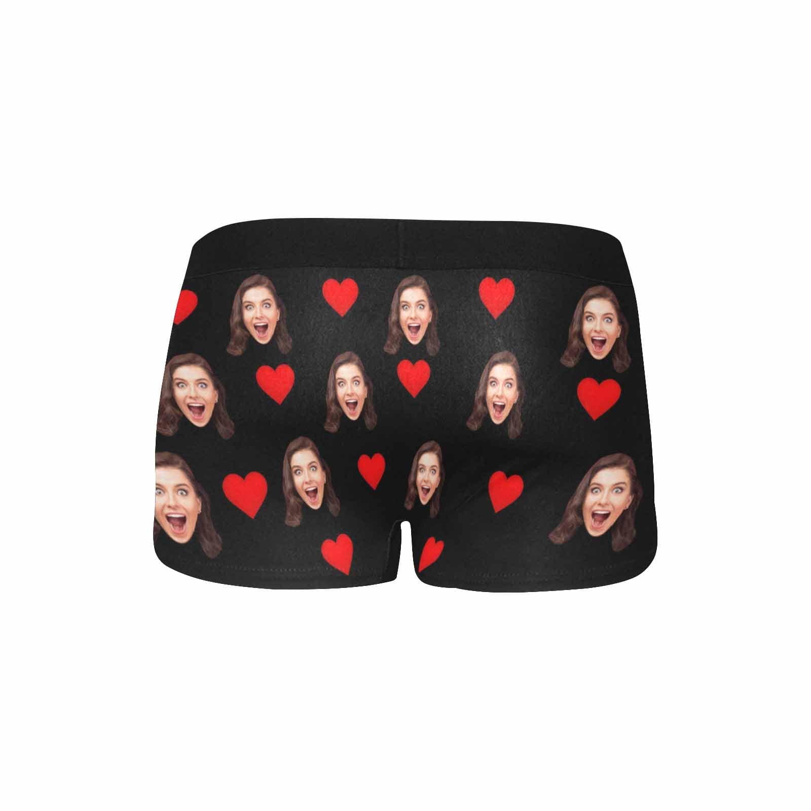 FacePajamas Underwear Custom Face Mens Pocket Boxer Briefs Love Heart Black Personalized Men's Boxer Underwear