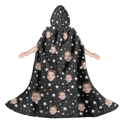 FacePajamas Halloween Cloak-2ML-ZD Custom Face Multicolor Unisex Hooded Halloween Cloak for Adult and Kids Cosplay Costumes Wizard Cape with Hat