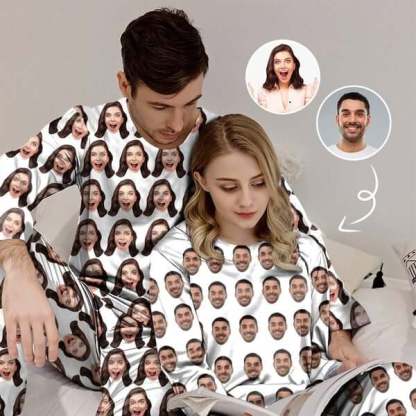 FacePajamas Pajama Custom Face My Valentine Couple Matching Pajamas Personalized Photo Loungewear Honeymoon Sleepwear Anniversary Gift