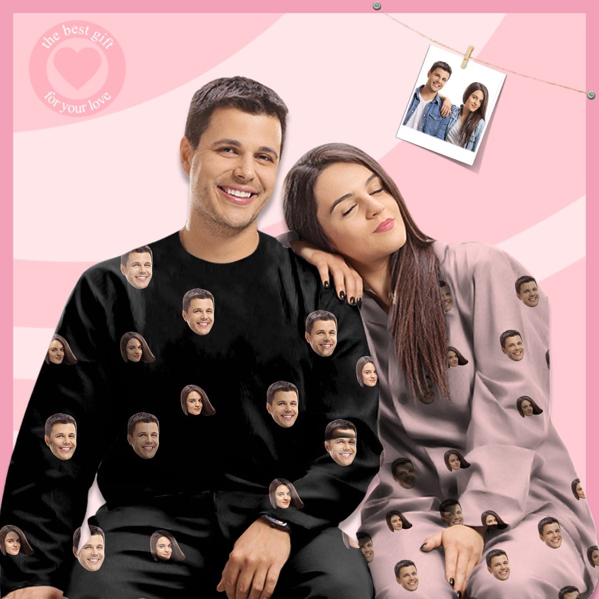 FacePajamas Pajama Custom Face My Valentine My Lover Couple Matching Pajamas