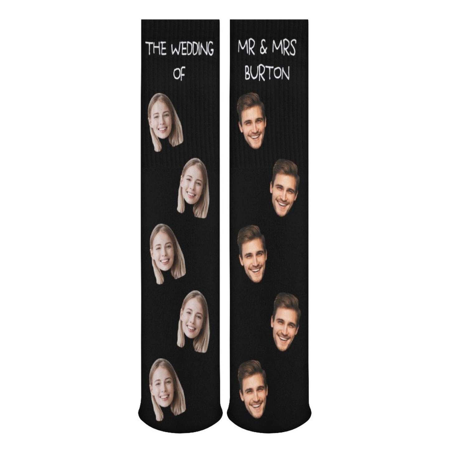 FacePajamas Sublimated Crew Socks-2WH-SDS Custom Face&Name Couple Sublimated Crew Socks Black Background Socks Personalized Funny Photo Socks Gift