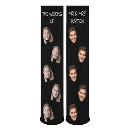 FacePajamas Sublimated Crew Socks-2WH-SDS Custom Face&Name Couple Sublimated Crew Socks Black Background Socks Personalized Funny Photo Socks Gift