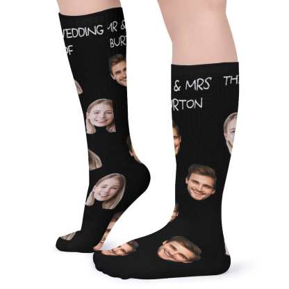FacePajamas Sublimated Crew Socks-2WH-SDS Custom Face&Name Couple Sublimated Crew Socks Black Background Socks Personalized Funny Photo Socks Gift