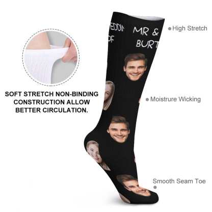 FacePajamas Sublimated Crew Socks-2WH-SDS Custom Face&Name Couple Sublimated Crew Socks Black Background Socks Personalized Funny Photo Socks Gift