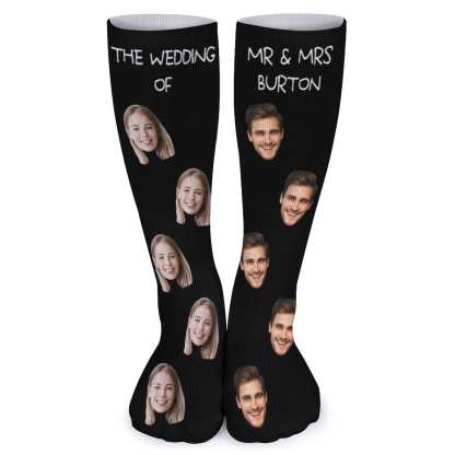 FacePajamas Sublimated Crew Socks-2WH-SDS Custom Face&Name Couple Sublimated Crew Socks Black Background Socks Personalized Funny Photo Socks Gift