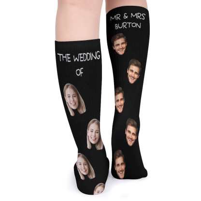 FacePajamas Sublimated Crew Socks-2WH-SDS Custom Face&Name Couple Sublimated Crew Socks Black Background Socks Personalized Funny Photo Socks Gift