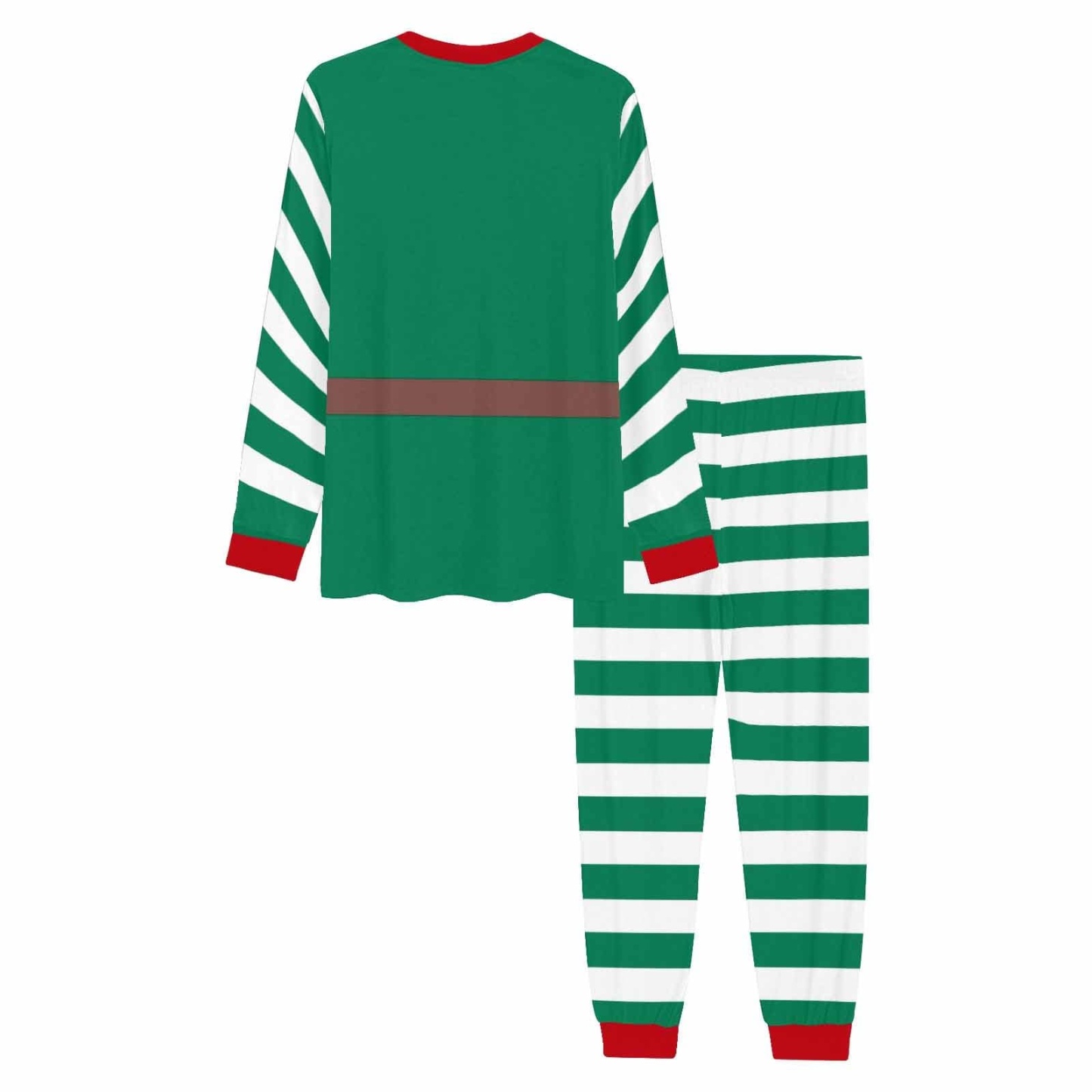 FacePajamas Pajama Custom Face & Name Green White Stripes Christmas Sleepwear Personalized Men's Slumber Party All Over Print Pajama Set