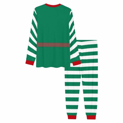 FacePajamas Pajama Custom Face & Name Green White Stripes Christmas Sleepwear Personalized Men's Slumber Party All Over Print Pajama Set