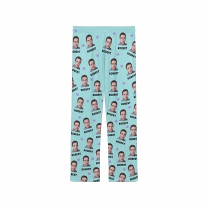 FacePajamas Custom Face & Name Pajama Pants Funny Blue Sleepwear for Men