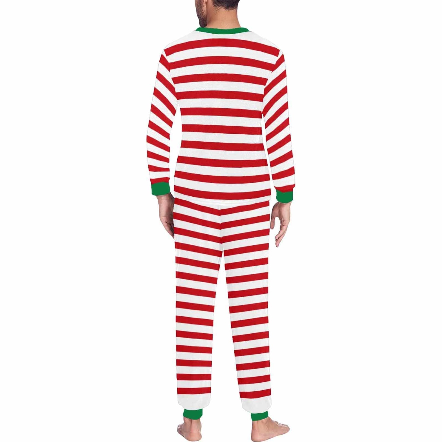 FacePajamas Pajama Custom Face & Name Red White Stripes Christmas Sleepwear Personalized Men's Slumber Party All Over Print Pajama Set
