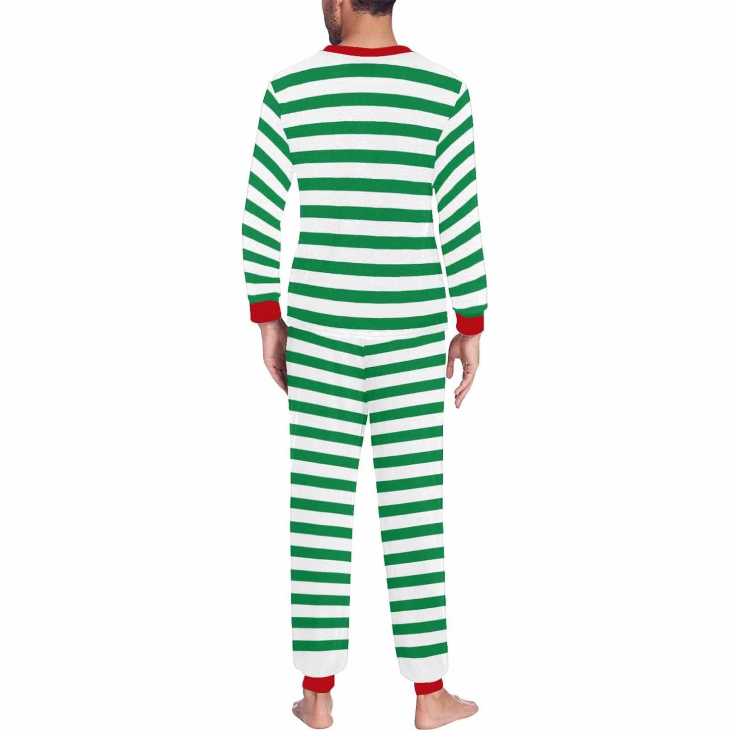 FacePajamas Pajama Custom Face & Name Red White Stripes Christmas Sleepwear Personalized Men's Slumber Party All Over Print Pajama Set