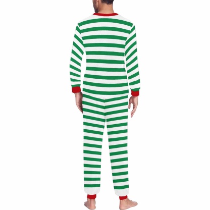 FacePajamas Pajama Custom Face & Name Red White Stripes Christmas Sleepwear Personalized Men's Slumber Party All Over Print Pajama Set