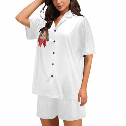 FacePajamas Pajama Custom Face&Name Sleepwear Pajamas Personalized Bride Women's V-Neck Short Pajama Set Wedding Party bridesmaids Pjs Set