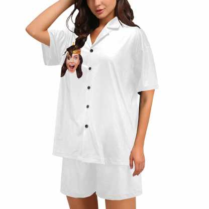 FacePajamas Pajama Custom Face&Name Sleepwear Pajamas Personalized Bride Women's V-Neck Short Pajama Set Wedding Party bridesmaids Pjs Set