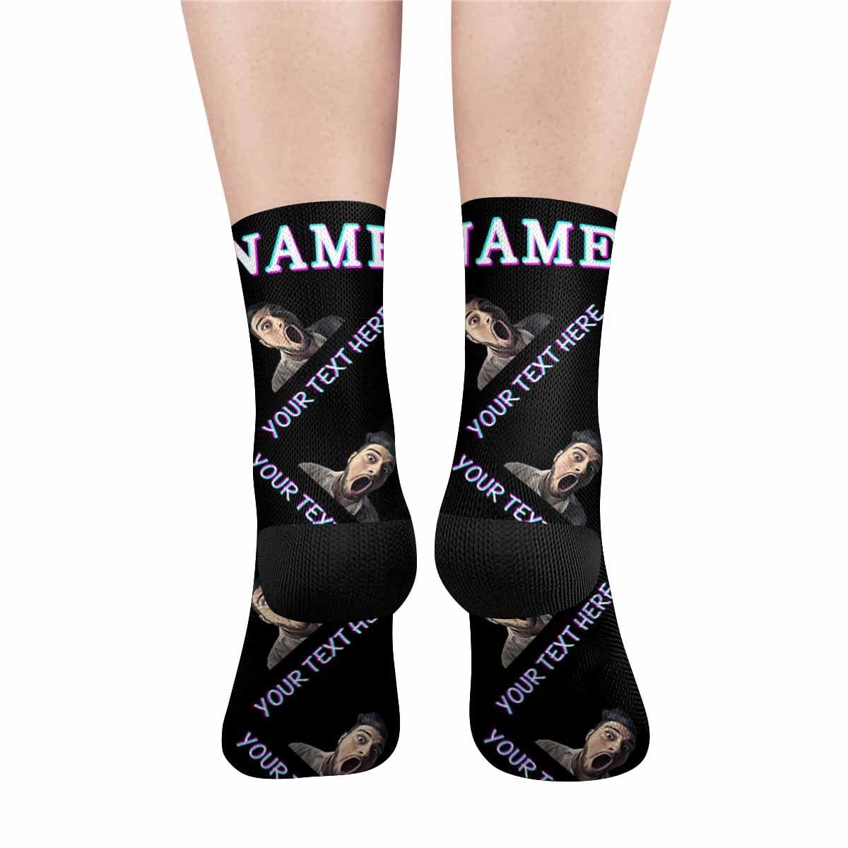 FacePajamas Sublimated Crew Socks Custom Face&Name&Text Socks Personalized Black White Sublimated Crew Socks Unisex Gift for Men Women