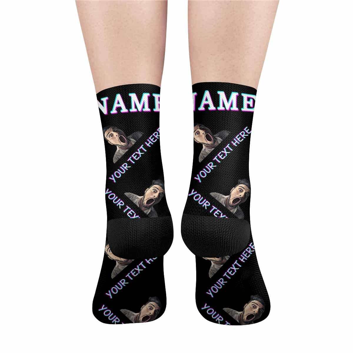 FacePajamas Sublimated Crew Socks Custom Face&Name&Text Socks Personalized Black White Sublimated Crew Socks Unisex Gift for Men Women