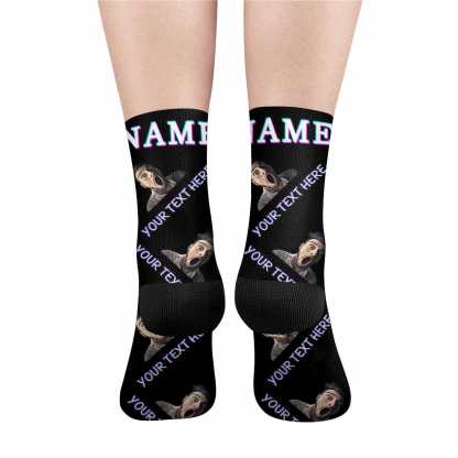 FacePajamas Sublimated Crew Socks Custom Face&Name&Text Socks Personalized Black White Sublimated Crew Socks Unisex Gift for Men Women