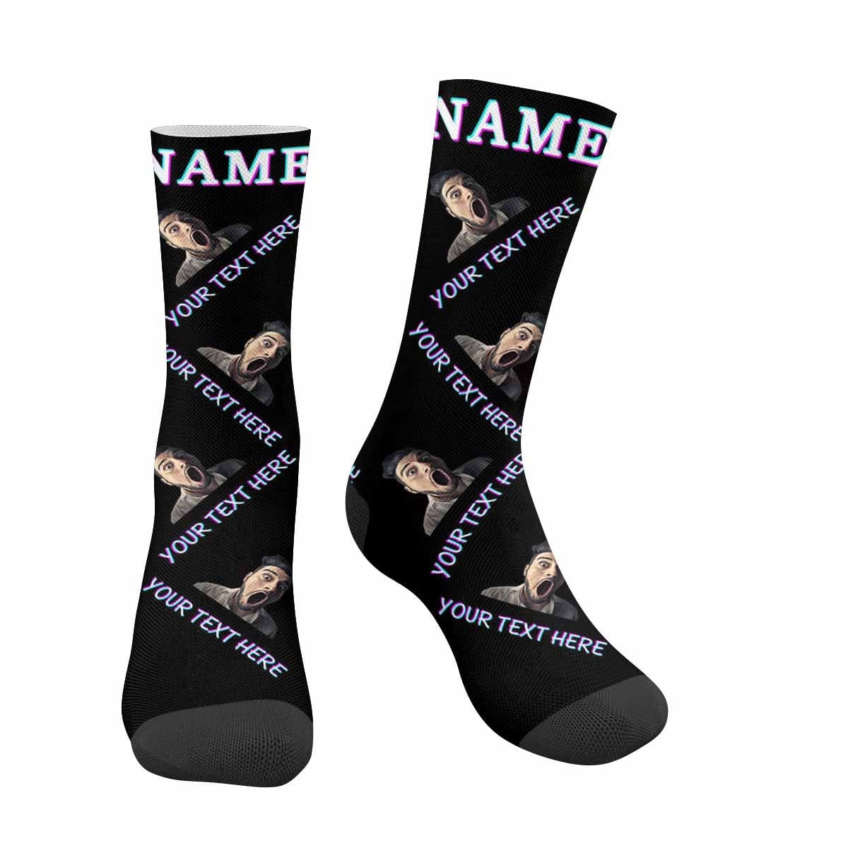 FacePajamas Sublimated Crew Socks Custom Face&Name&Text Socks Personalized Black White Sublimated Crew Socks Unisex Gift for Men Women