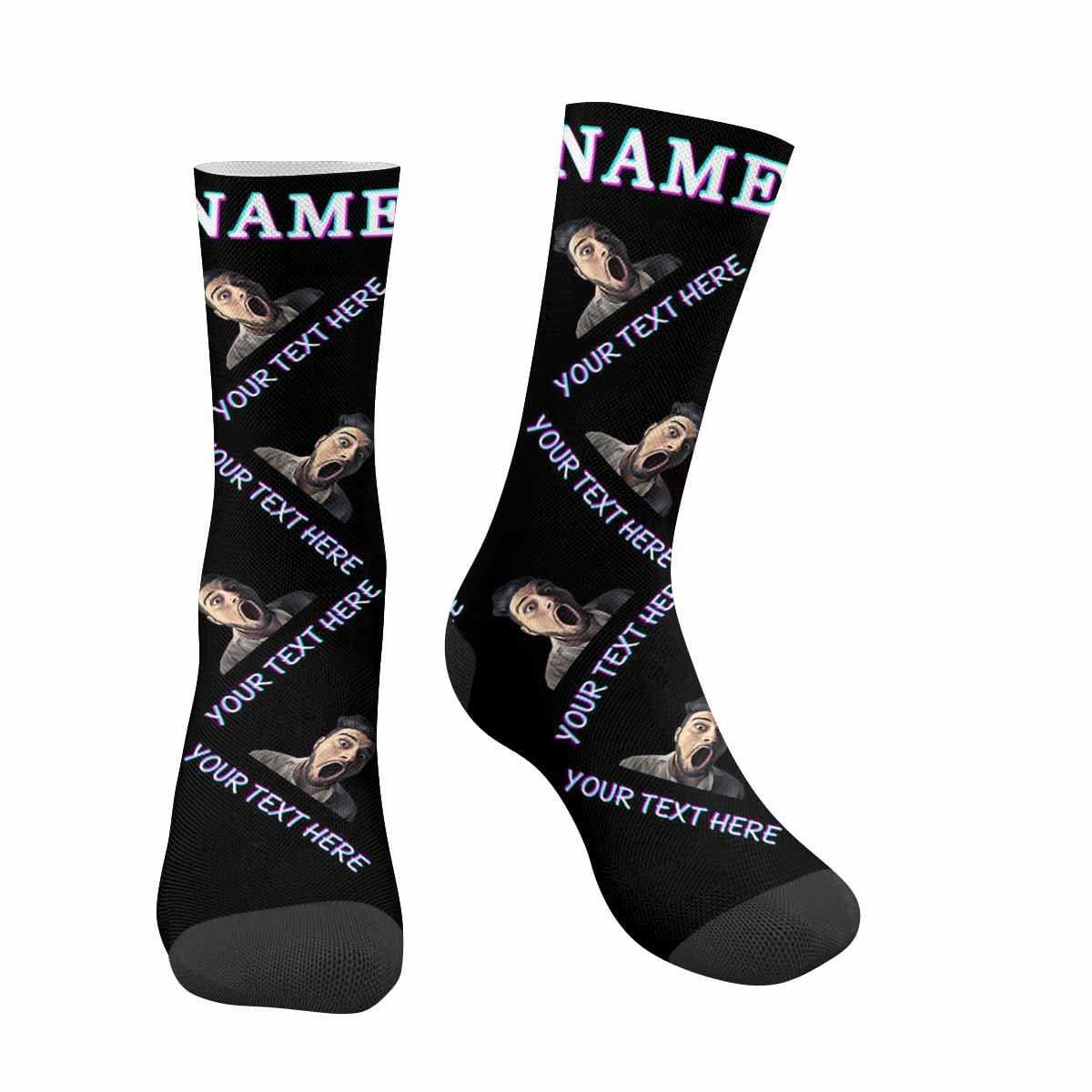 FacePajamas Sublimated Crew Socks Custom Face&Name&Text Socks Personalized Black White Sublimated Crew Socks Unisex Gift for Men Women