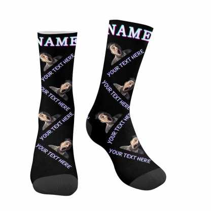 FacePajamas Sublimated Crew Socks Custom Face&Name&Text Socks Personalized Black White Sublimated Crew Socks Unisex Gift for Men Women