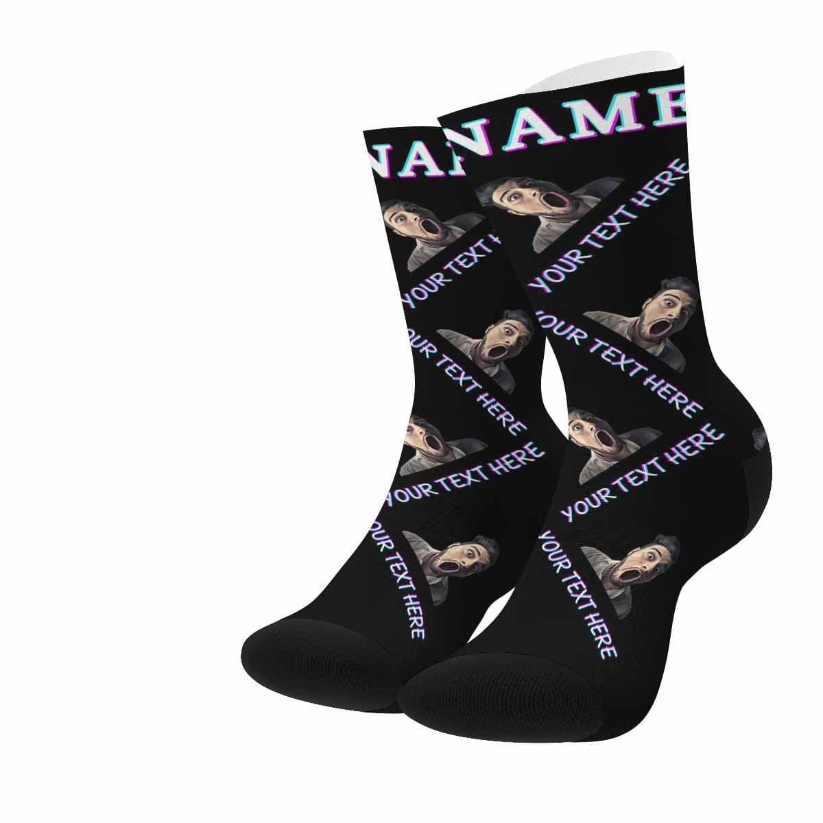 FacePajamas Sublimated Crew Socks Custom Face&Name&Text Socks Personalized Black White Sublimated Crew Socks Unisex Gift for Men Women