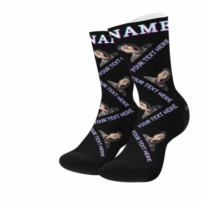 FacePajamas Sublimated Crew Socks Custom Face&Name&Text Socks Personalized Black White Sublimated Crew Socks Unisex Gift for Men Women