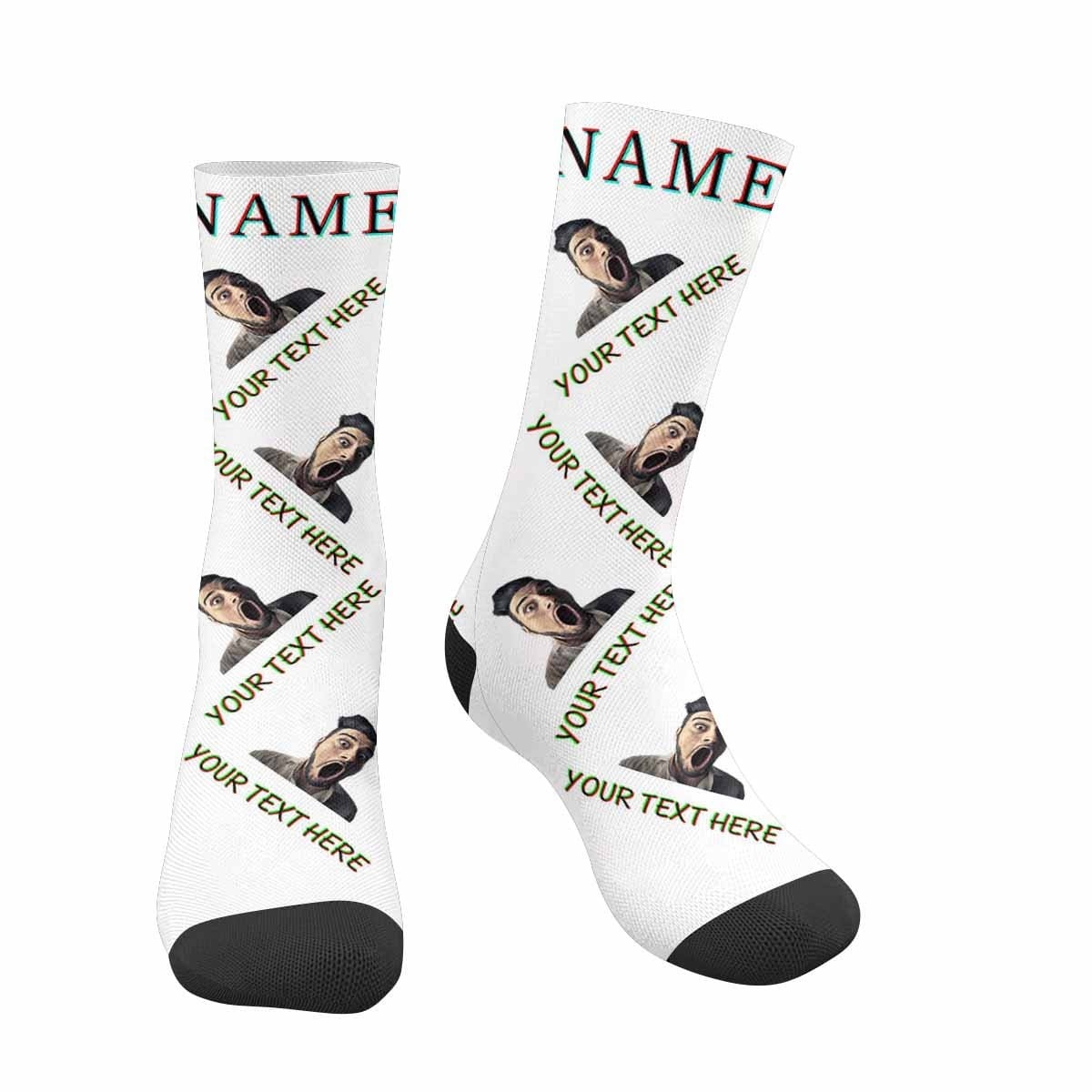 FacePajamas Sublimated Crew Socks Custom Face&Name&Text Socks Personalized Black White Sublimated Crew Socks Unisex Gift for Men Women