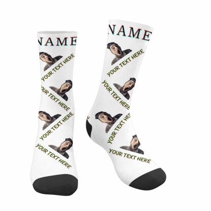 FacePajamas Sublimated Crew Socks Custom Face&Name&Text Socks Personalized Black White Sublimated Crew Socks Unisex Gift for Men Women