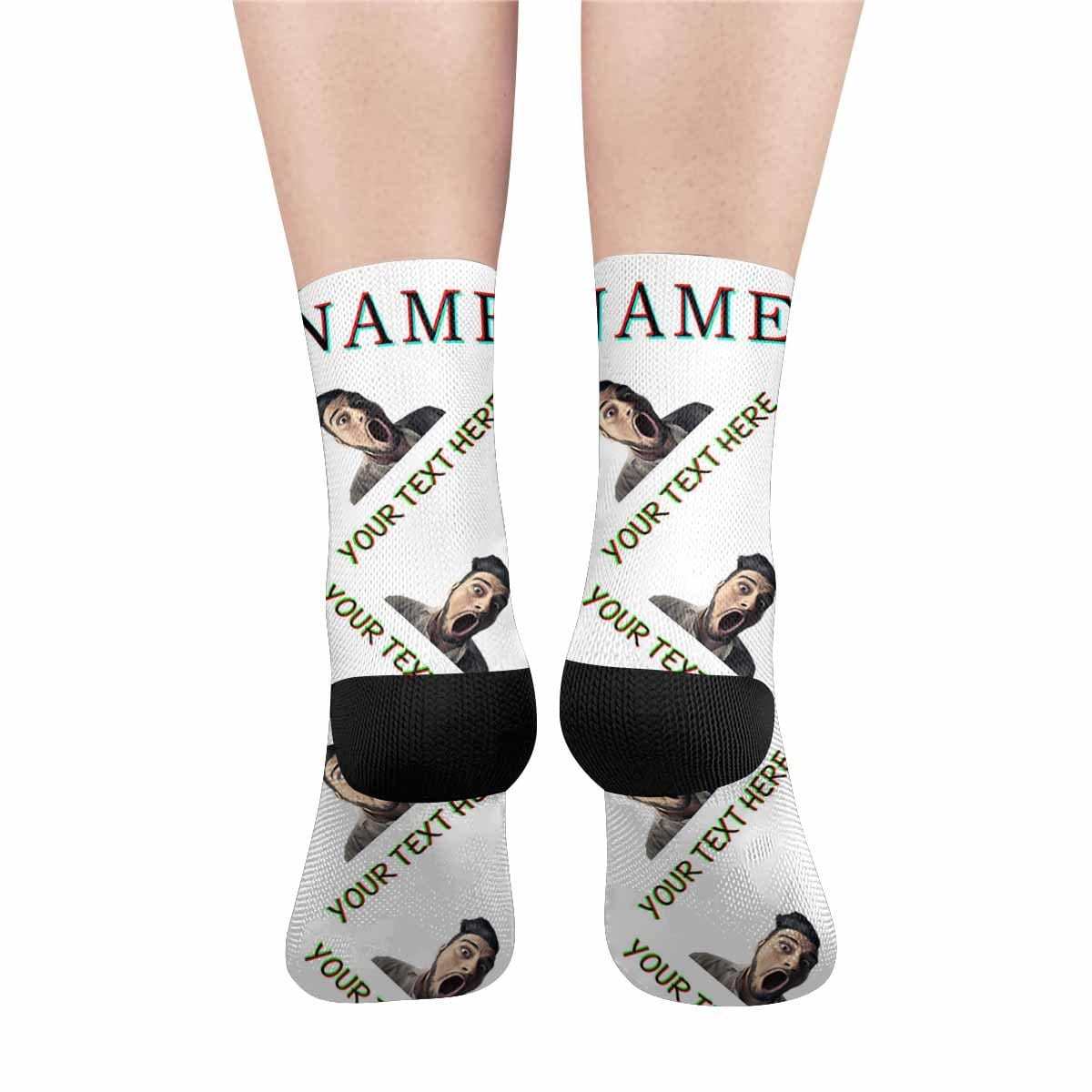 FacePajamas Sublimated Crew Socks Custom Face&Name&Text Socks Personalized Black White Sublimated Crew Socks Unisex Gift for Men Women