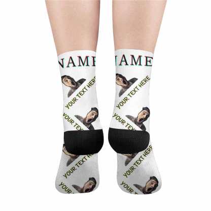 FacePajamas Sublimated Crew Socks Custom Face&Name&Text Socks Personalized Black White Sublimated Crew Socks Unisex Gift for Men Women