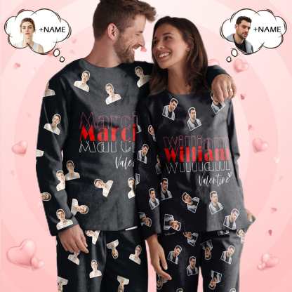 FacePajamas Pajama Custom Face&Name Valentine's Day Commemorative Gifts Couple Matching Pajamas