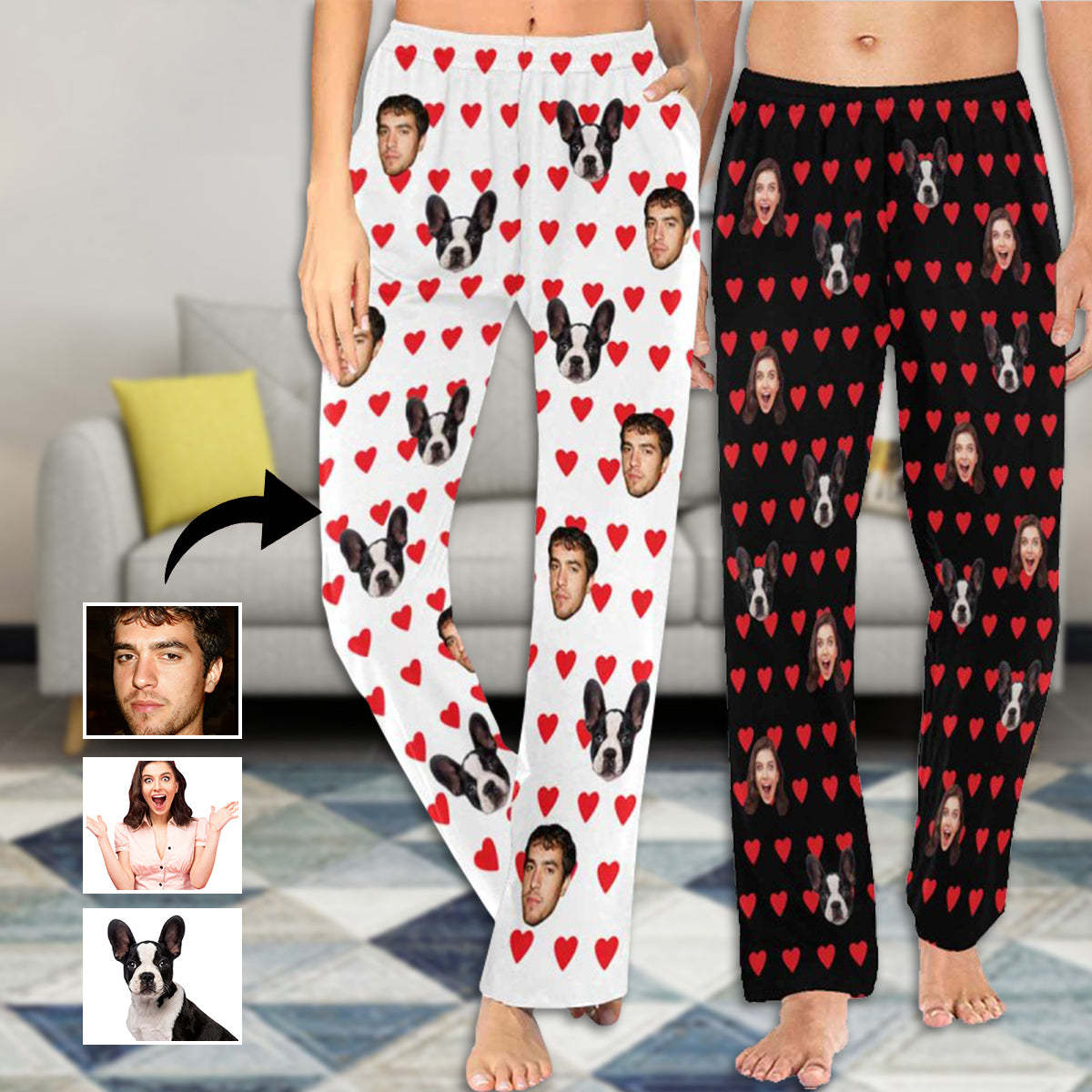 FacePajamas Pajama Pants Custom Face Pajama Pants Dog Face Sleepwear for Women & Man