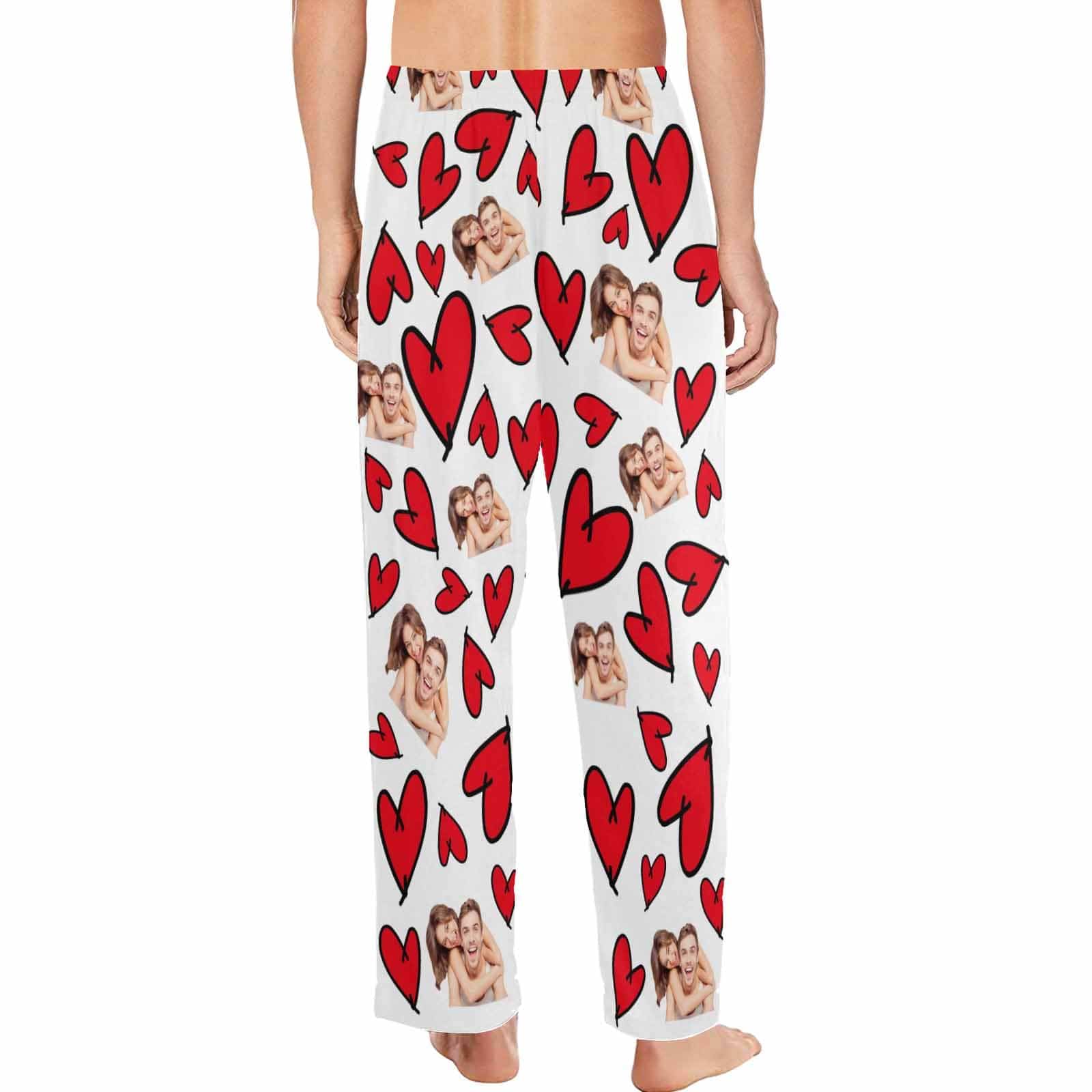 FacePajamas Pajama Pants Custom Face Pajama Pants Red Heart Sleepwear for Men & Women