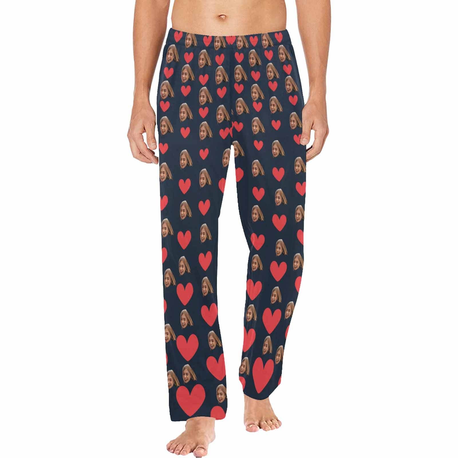 FacePajamas Pajama Pants Custom Face Pajama Pants Red Heart with Lover's Face Sleepwear for Men & Women